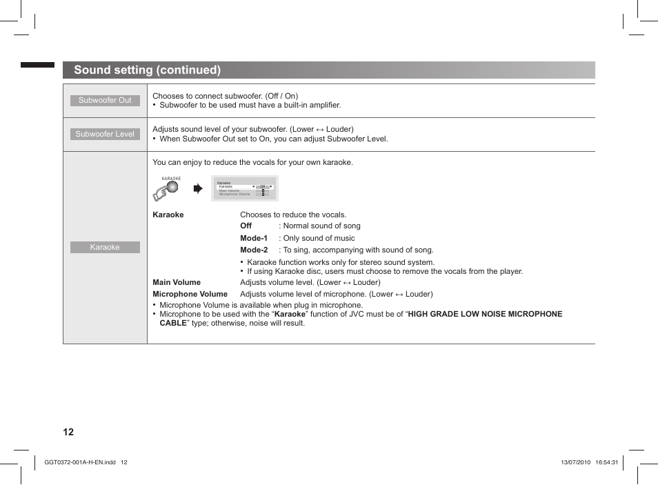 Sound setting (continued) | JVC GGT0372-001A-H User Manual | Page 12 / 20