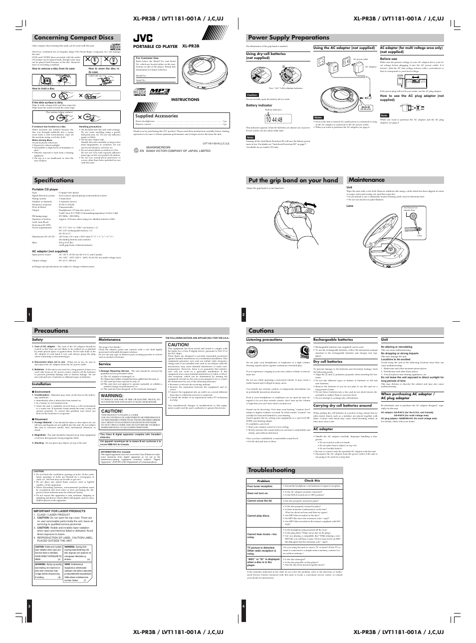 JVC XL-PR3B User Manual | 2 pages