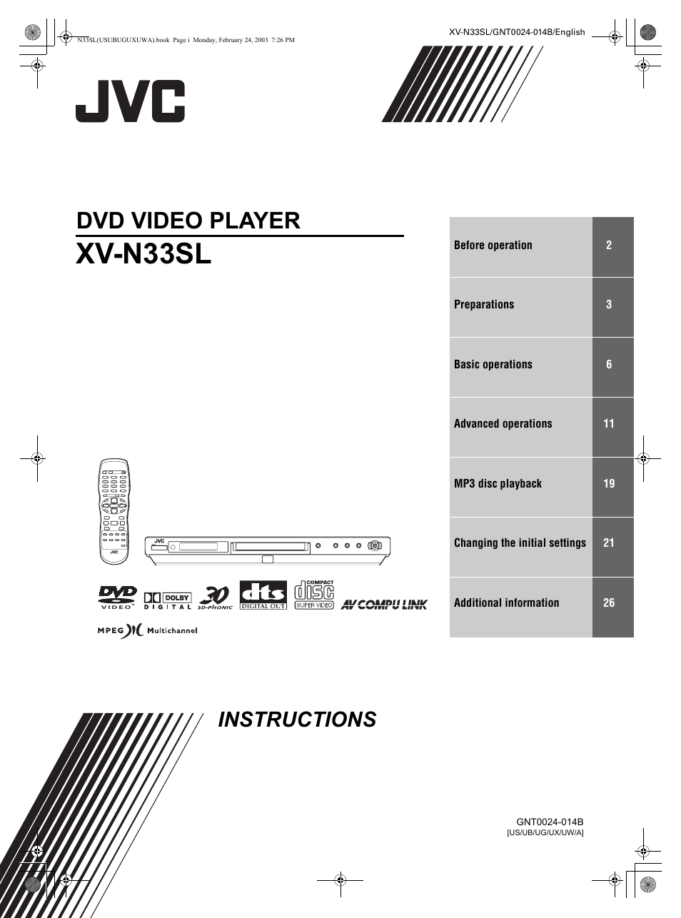 JVC XV-N33SL User Manual | 35 pages