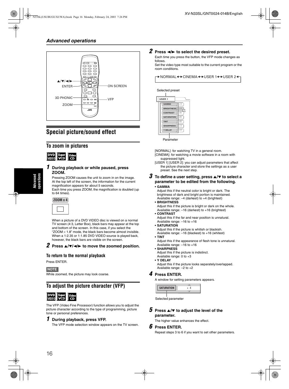 Special picture/sound effect, Advanced operations | JVC XV-N33SL User Manual | Page 18 / 35