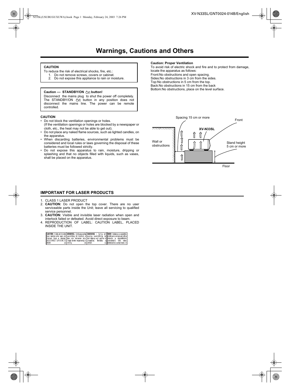 Warnings, cautions and others | JVC XV-N33SL User Manual | Page 2 / 35