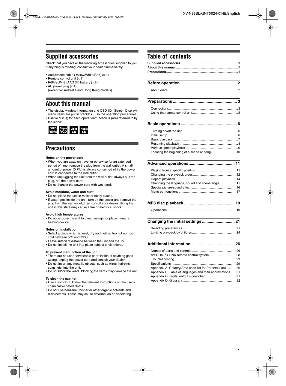 JVC XV-N33SL User Manual | Page 3 / 35