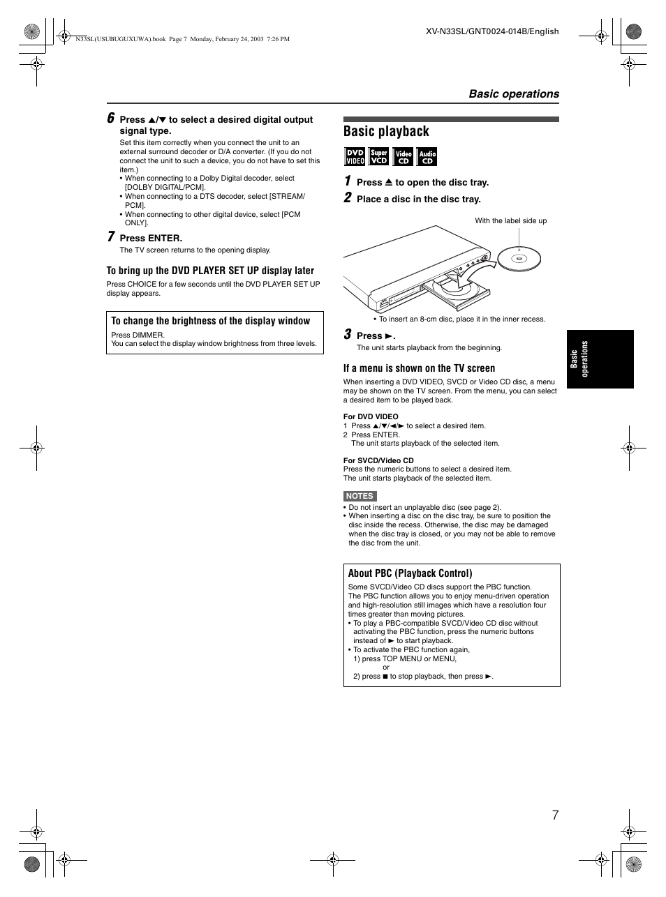 Basic playback 1, Basic operations | JVC XV-N33SL User Manual | Page 9 / 35