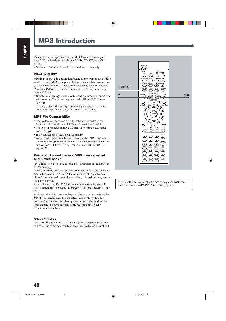 Mp3 introduction, English, What is mp3 | Mp3 file compatibility | JVC TH-45 User Manual | Page 102 / 117