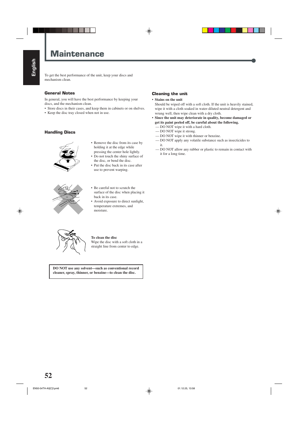 Maintenance, English | JVC TH-45 User Manual | Page 114 / 117
