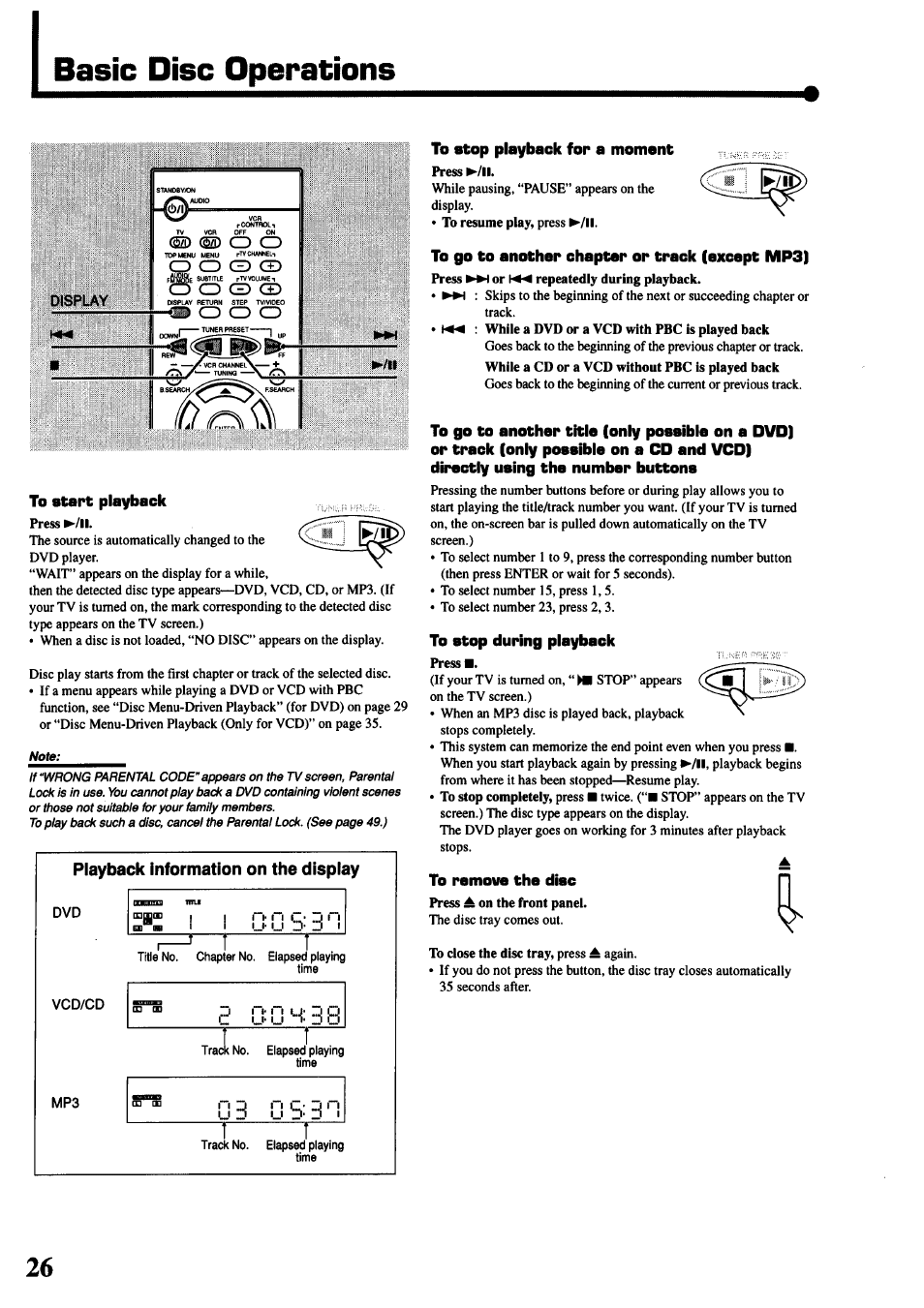 Basic disc operations | JVC TH-45 User Manual | Page 28 / 117