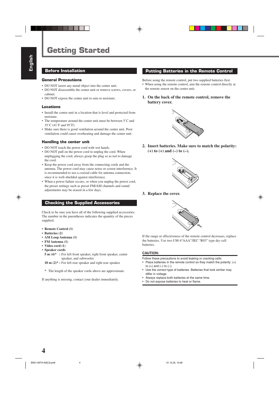 Getting started, English | JVC TH-45 User Manual | Page 66 / 117