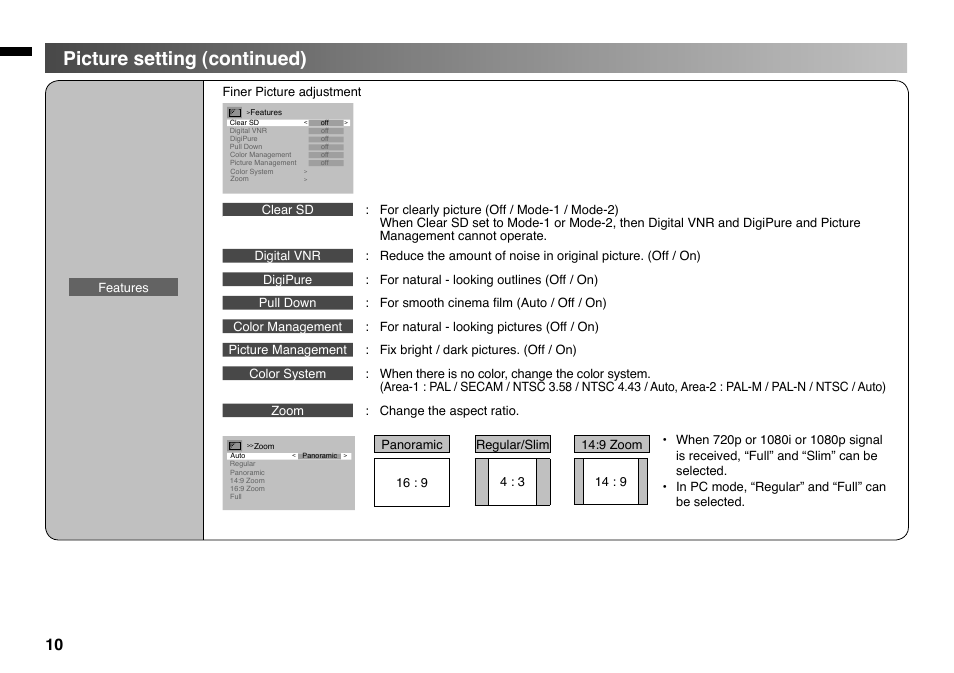 Picture setting (continued) | JVC GGT0220-001A-H User Manual | Page 10 / 20