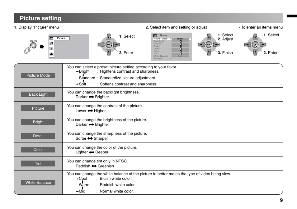 Picture setting | JVC GGT0220-001A-H User Manual | Page 9 / 20