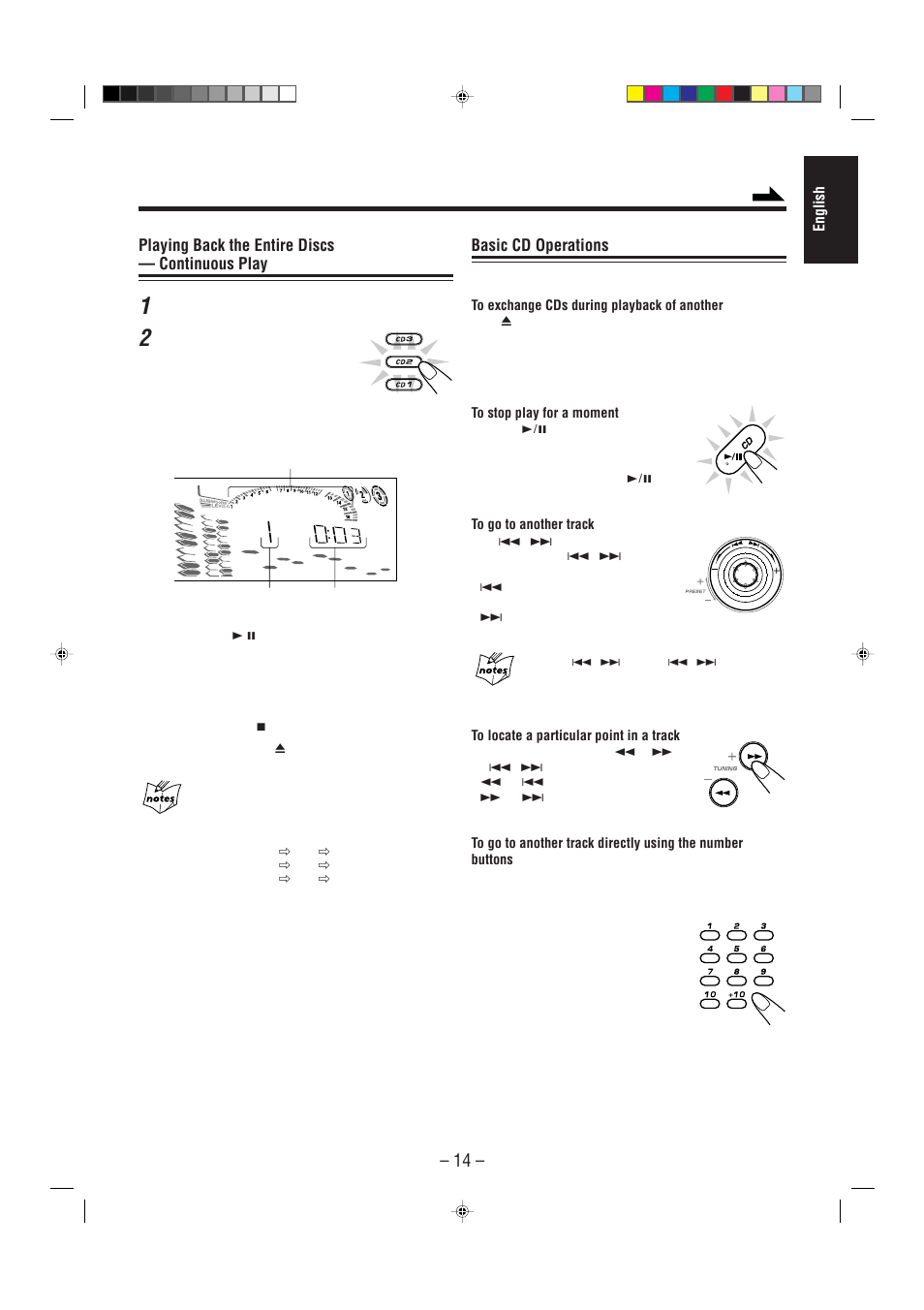 Playing back the entire discs — continuous play, Basic cd operations | JVC CA-MXGT80  ES User Manual | Page 19 / 40
