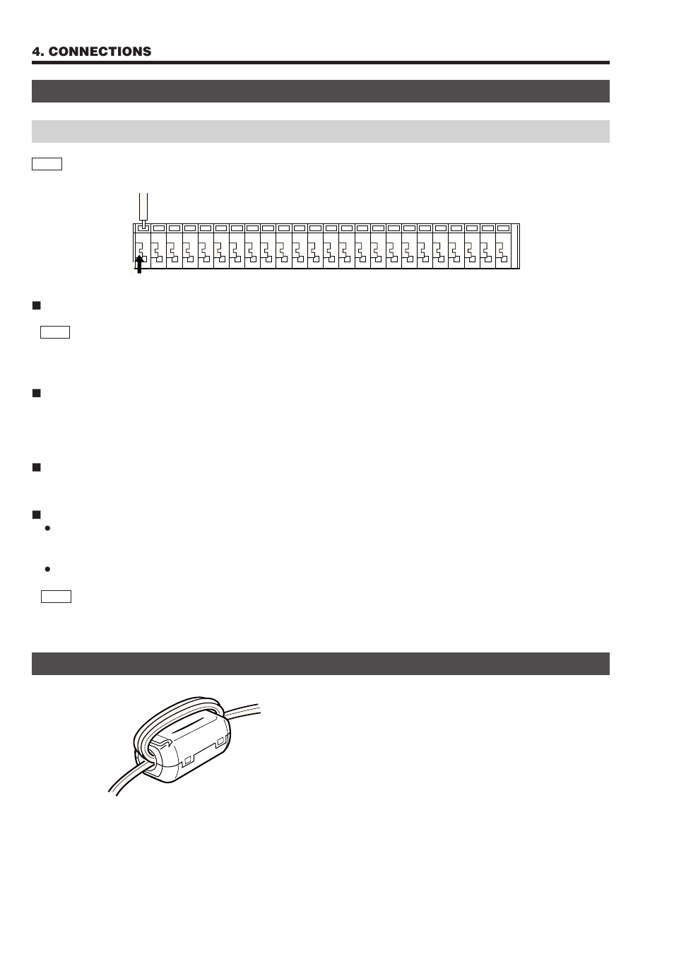 Data i/o, Installing the ferrite core, Connections | Rear panel connectors (continued) | JVC RM-P2580 User Manual | Page 24 / 35