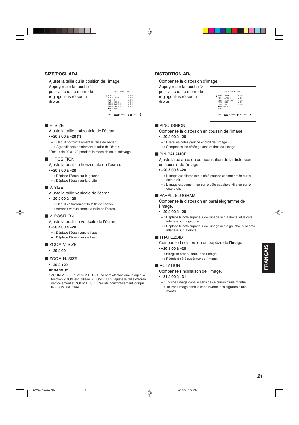 Fran ç ais | JVC DT-V1910CG User Manual | Page 119 / 228