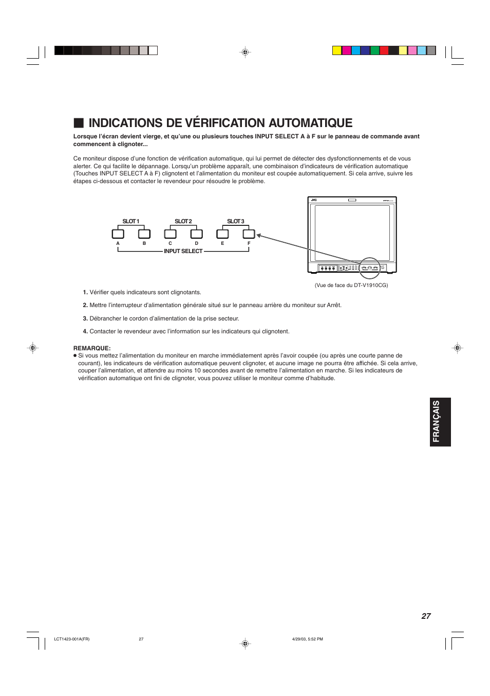 Indications de vérification automatique | JVC DT-V1910CG User Manual | Page 125 / 228