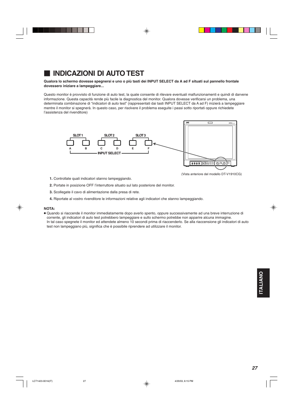Indicazioni di auto test | JVC DT-V1910CG User Manual | Page 157 / 228