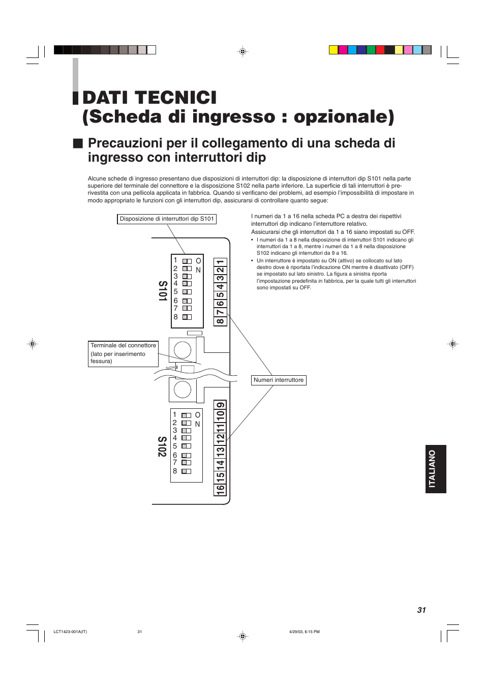 Dati tecnici (scheda di ingresso : opzionale) | JVC DT-V1910CG User Manual | Page 161 / 228