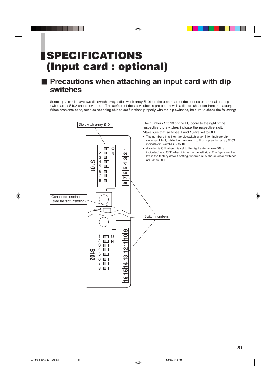 Specifications (input card : optional) | JVC DT-V1910CG User Manual | Page 31 / 228