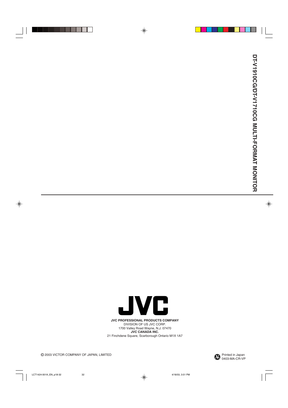 Back cober | JVC DT-V1910CG User Manual | Page 32 / 228