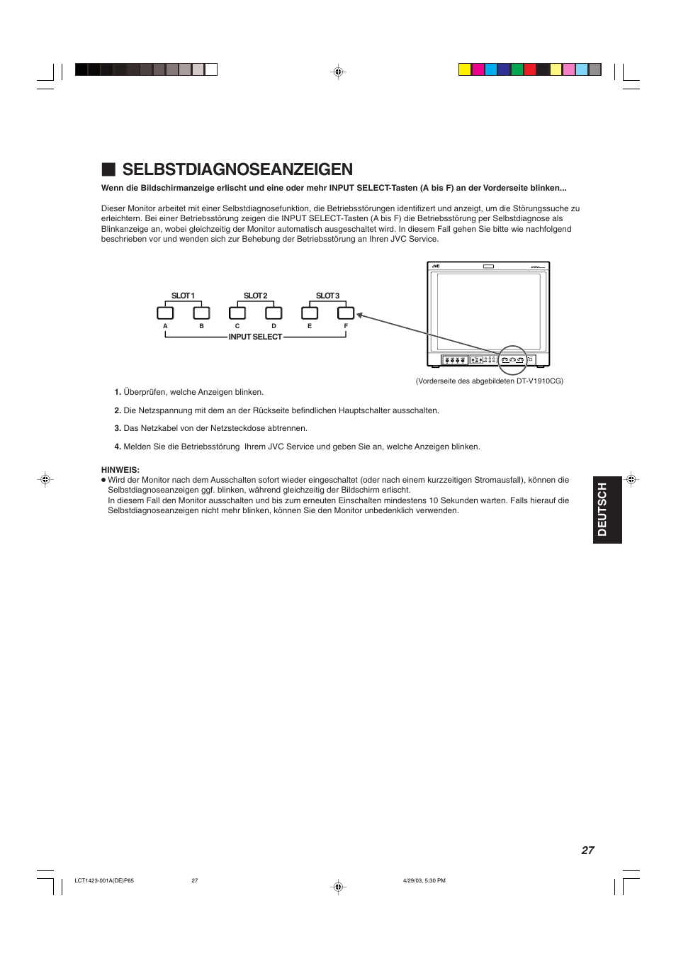 Selbstdiagnoseanzeigen | JVC DT-V1910CG User Manual | Page 93 / 228