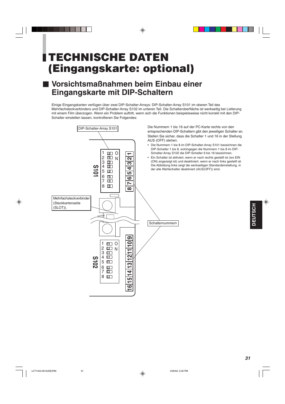 Technische daten (eingangskarte: optional) | JVC DT-V1910CG User Manual | Page 97 / 228