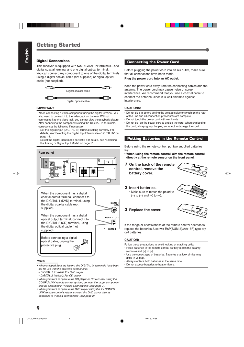 Getting started, English | JVC RX-5032VSL User Manual | Page 12 / 38