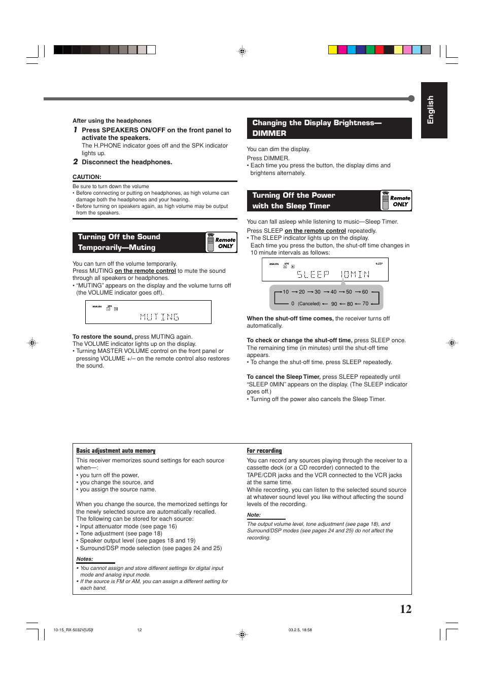 Basic operations, English | JVC RX-5032VSL User Manual | Page 15 / 38