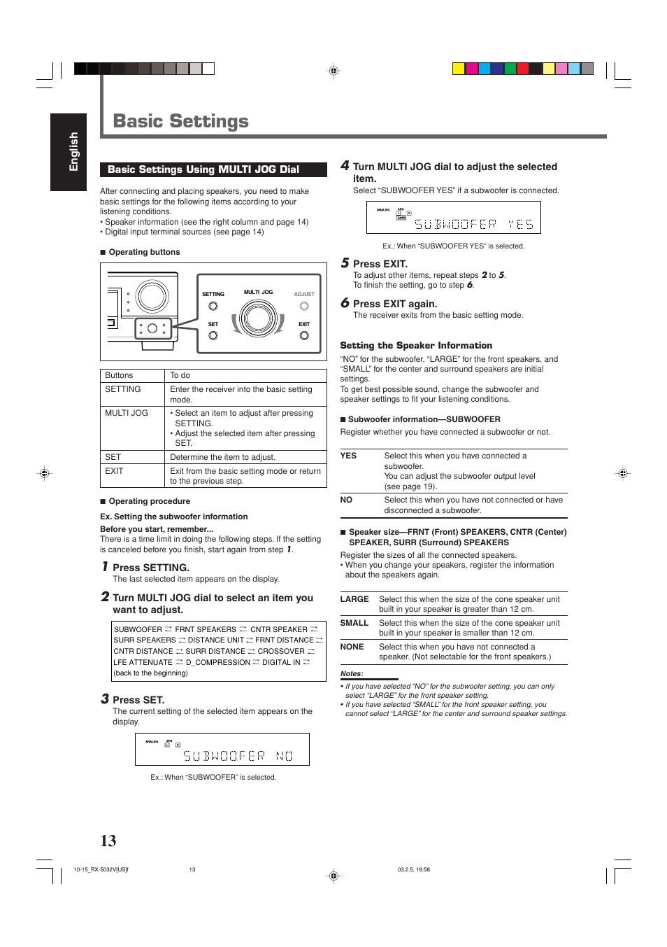Basic settings, English | JVC RX-5032VSL User Manual | Page 16 / 38