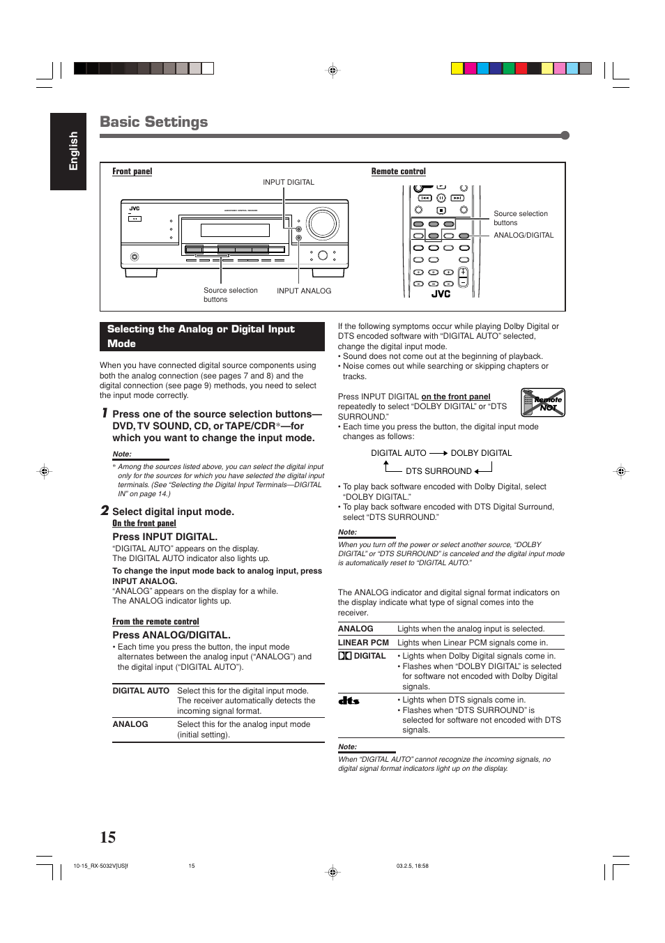 Basic settings, English | JVC RX-5032VSL User Manual | Page 18 / 38