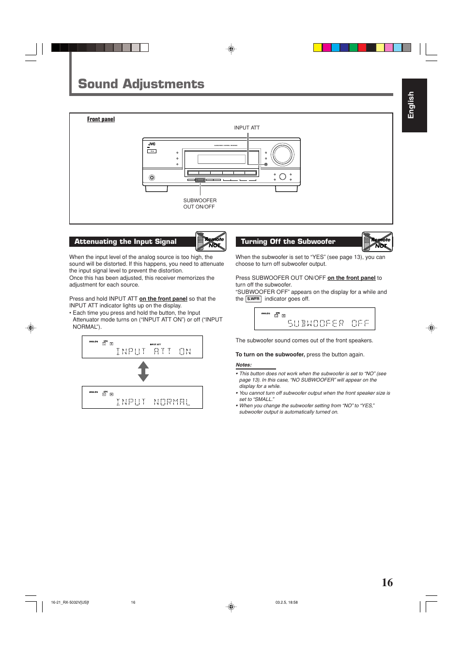 Sound adjustments | JVC RX-5032VSL User Manual | Page 19 / 38