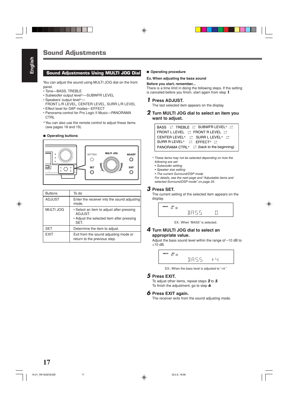 Sound adjustments | JVC RX-5032VSL User Manual | Page 20 / 38