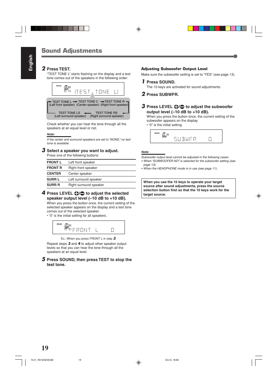 Sound adjustments | JVC RX-5032VSL User Manual | Page 22 / 38