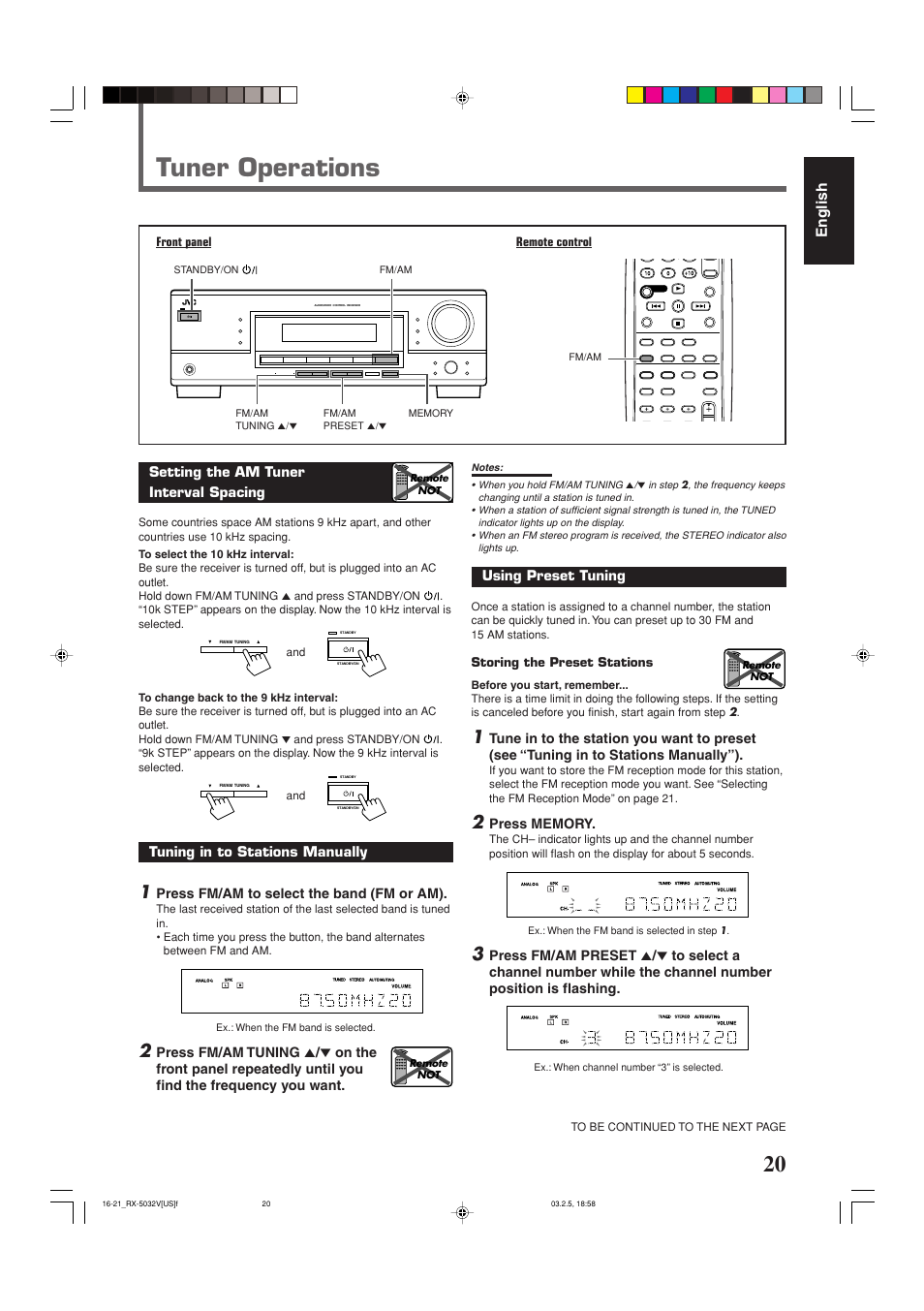 Tuner operations, English | JVC RX-5032VSL User Manual | Page 23 / 38