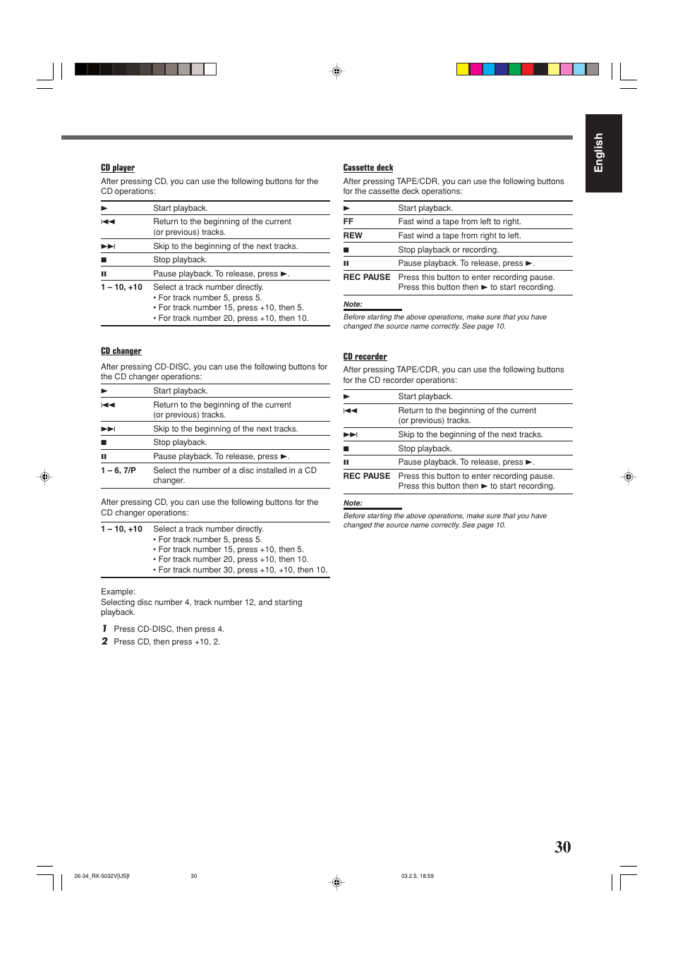 Operating jvc’s audio/video components, English | JVC RX-5032VSL User Manual | Page 33 / 38