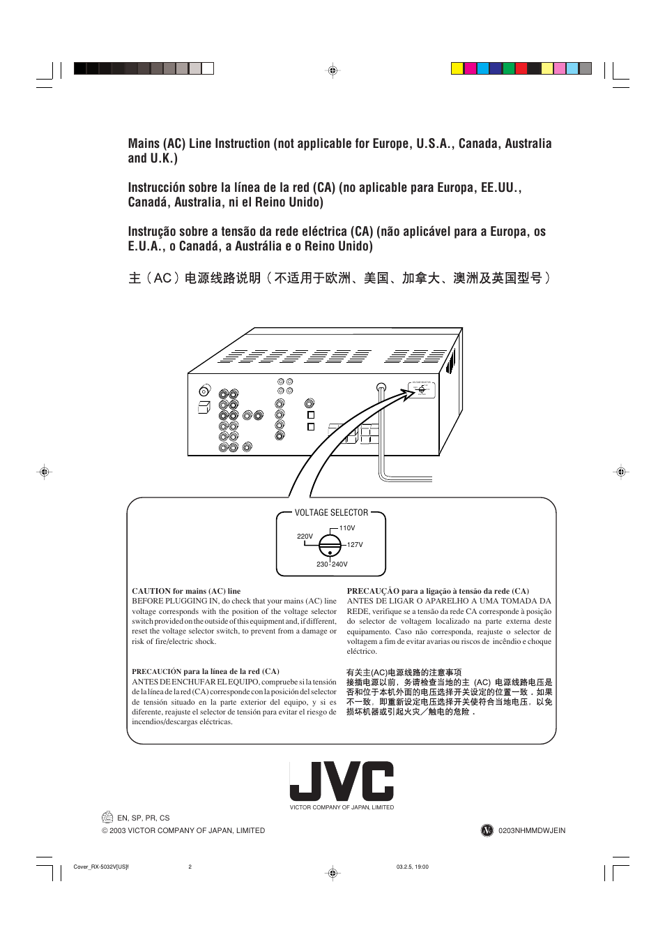 Voltage selector | JVC RX-5032VSL User Manual | Page 38 / 38