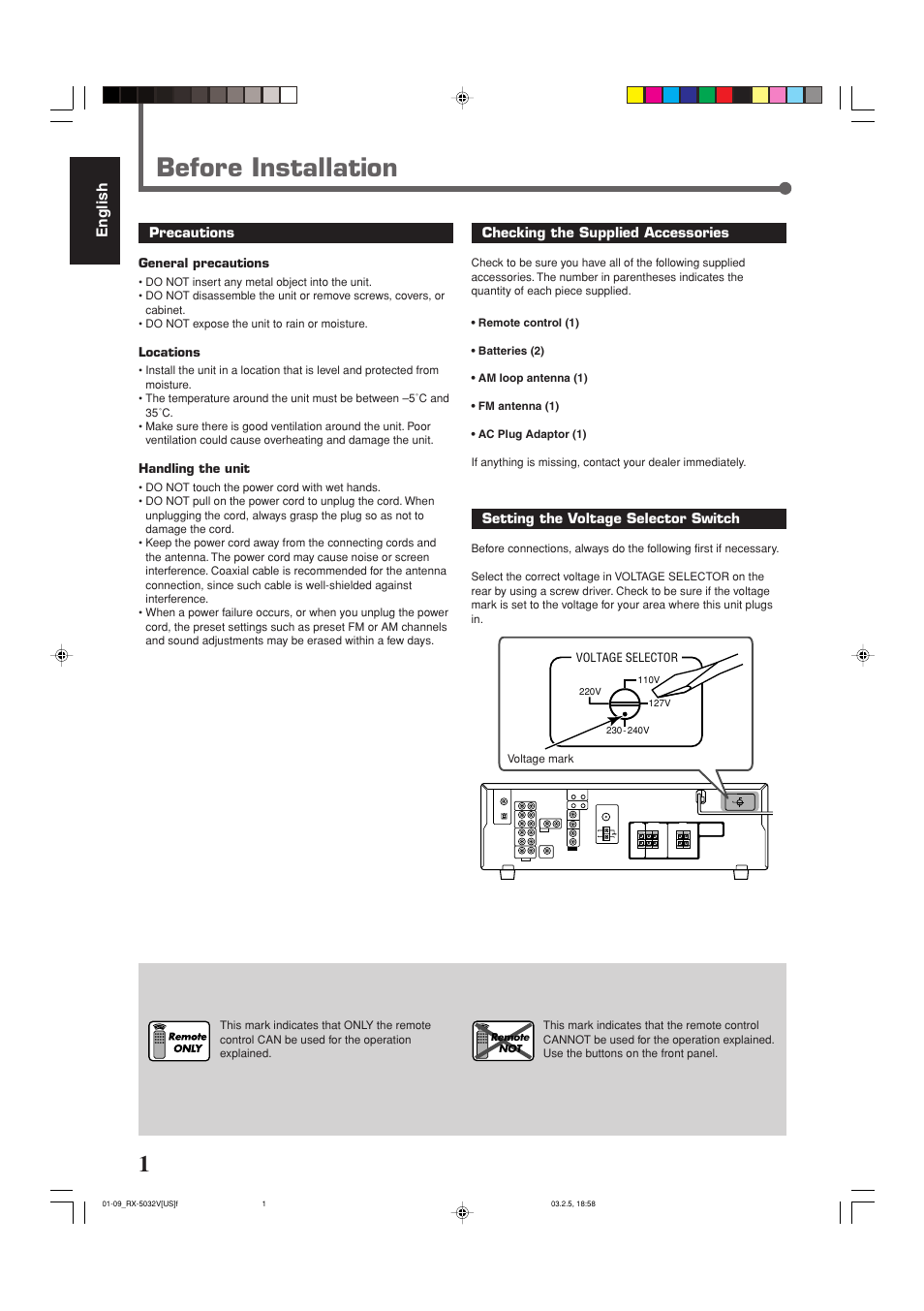 Before installation, English | JVC RX-5032VSL User Manual | Page 4 / 38