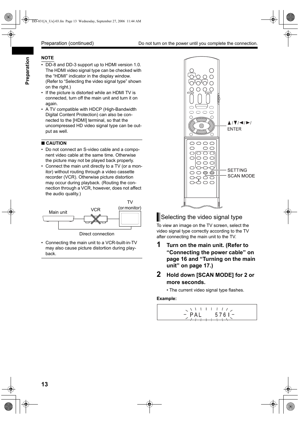 Selecting the video signal type | JVC DD-3 User Manual | Page 102 / 168