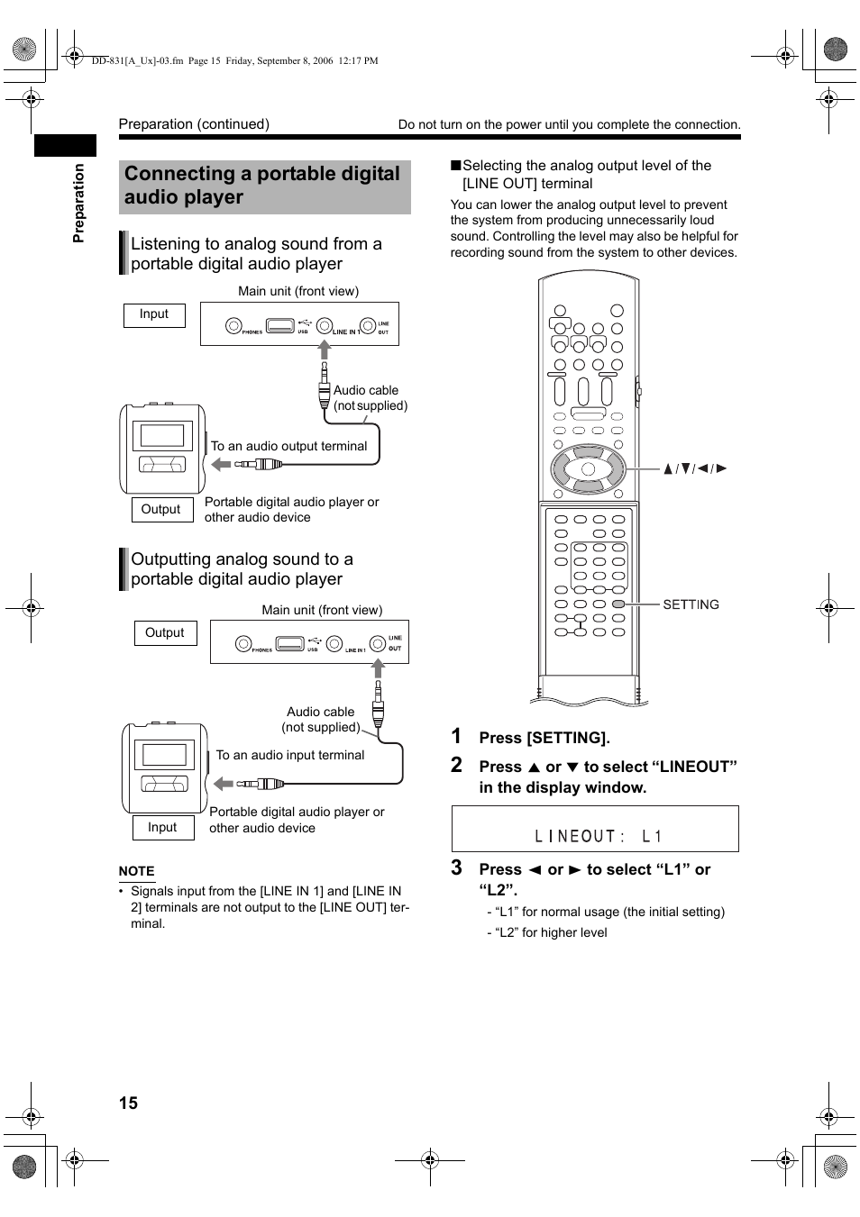 Connecting a portable digital audio player | JVC DD-3 User Manual | Page 104 / 168