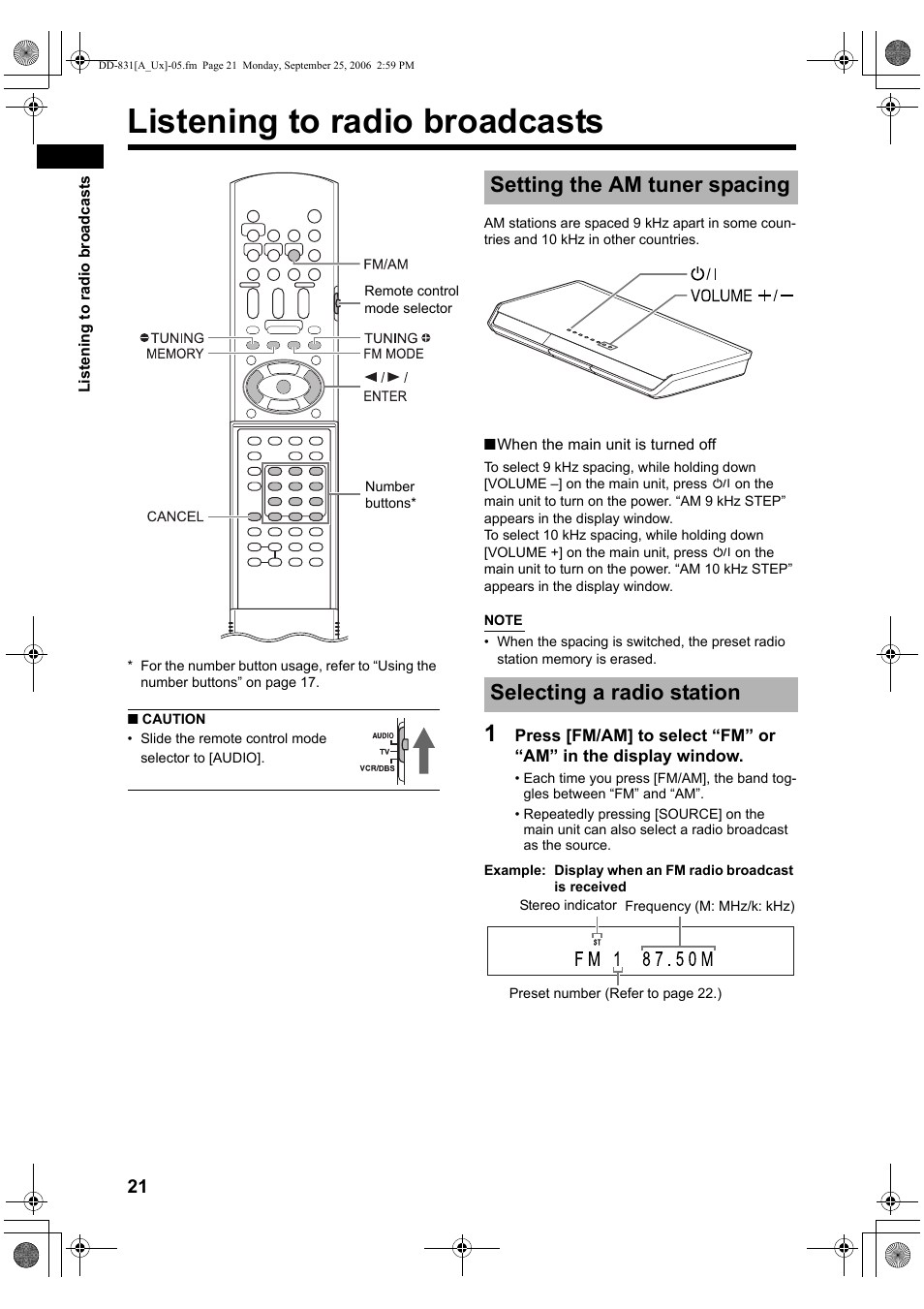 Listening to radio broadcasts | JVC DD-3 User Manual | Page 110 / 168