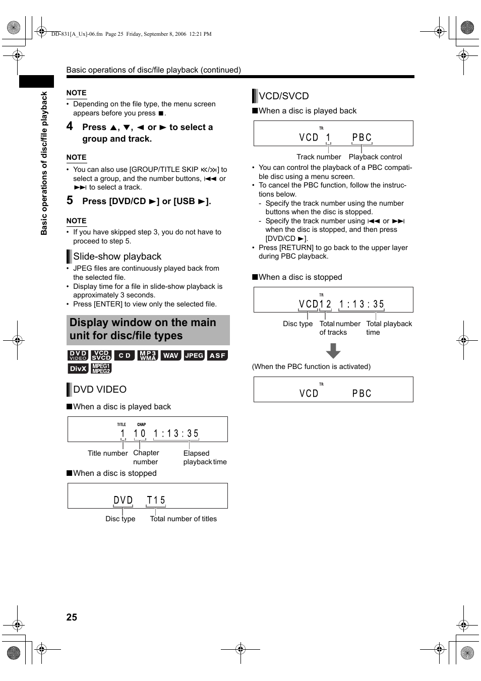 Slide-show playback dvd video, Vcd/svcd | JVC DD-3 User Manual | Page 114 / 168