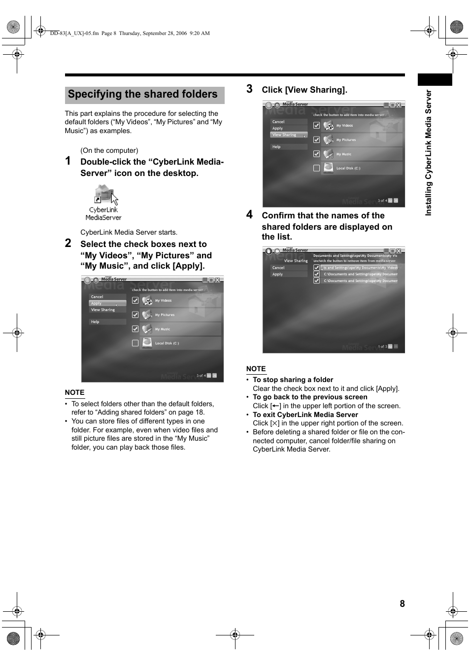 Specifying the shared folders | JVC DD-3 User Manual | Page 155 / 168