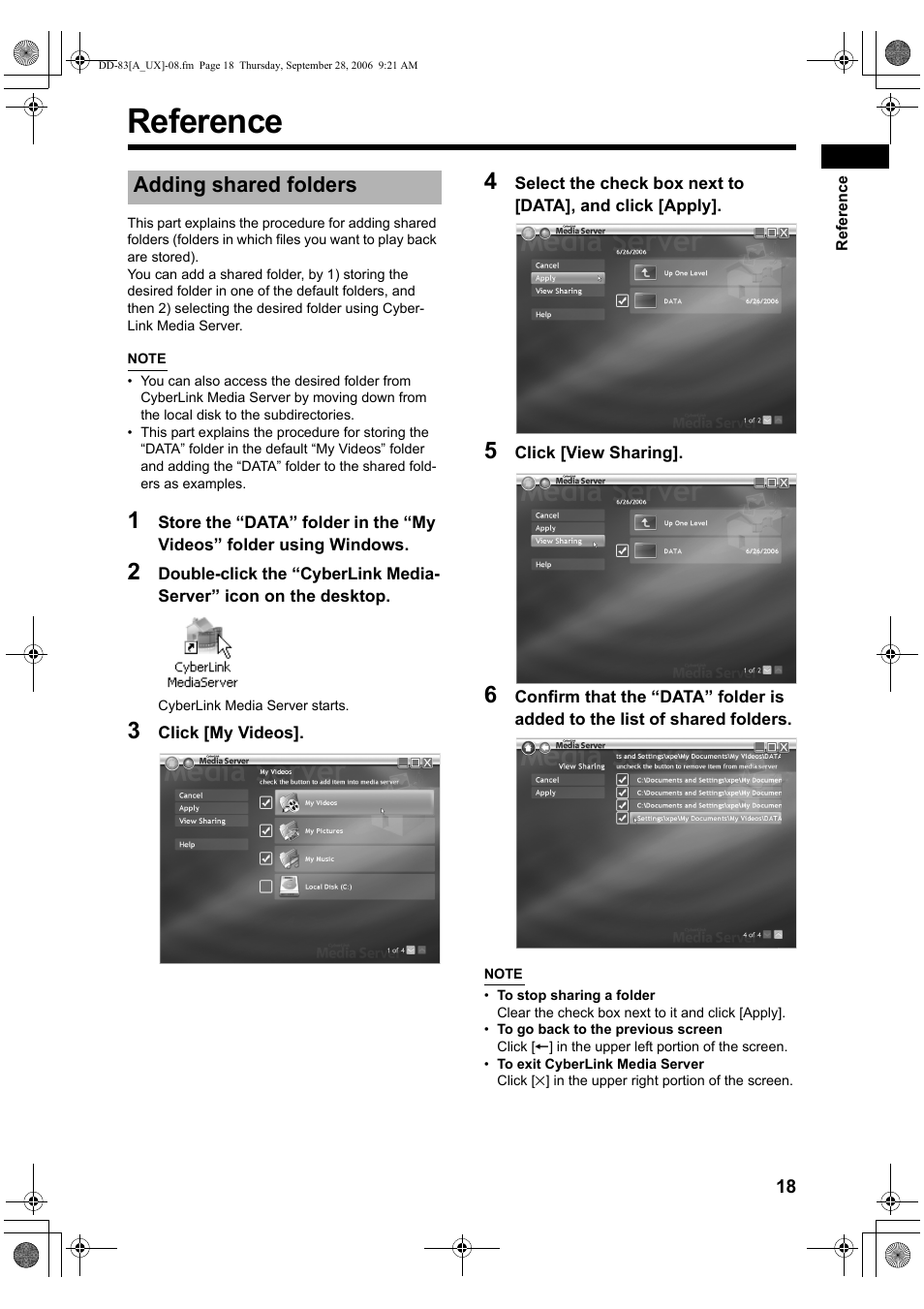 Reference, Adding shared folders | JVC DD-3 User Manual | Page 165 / 168