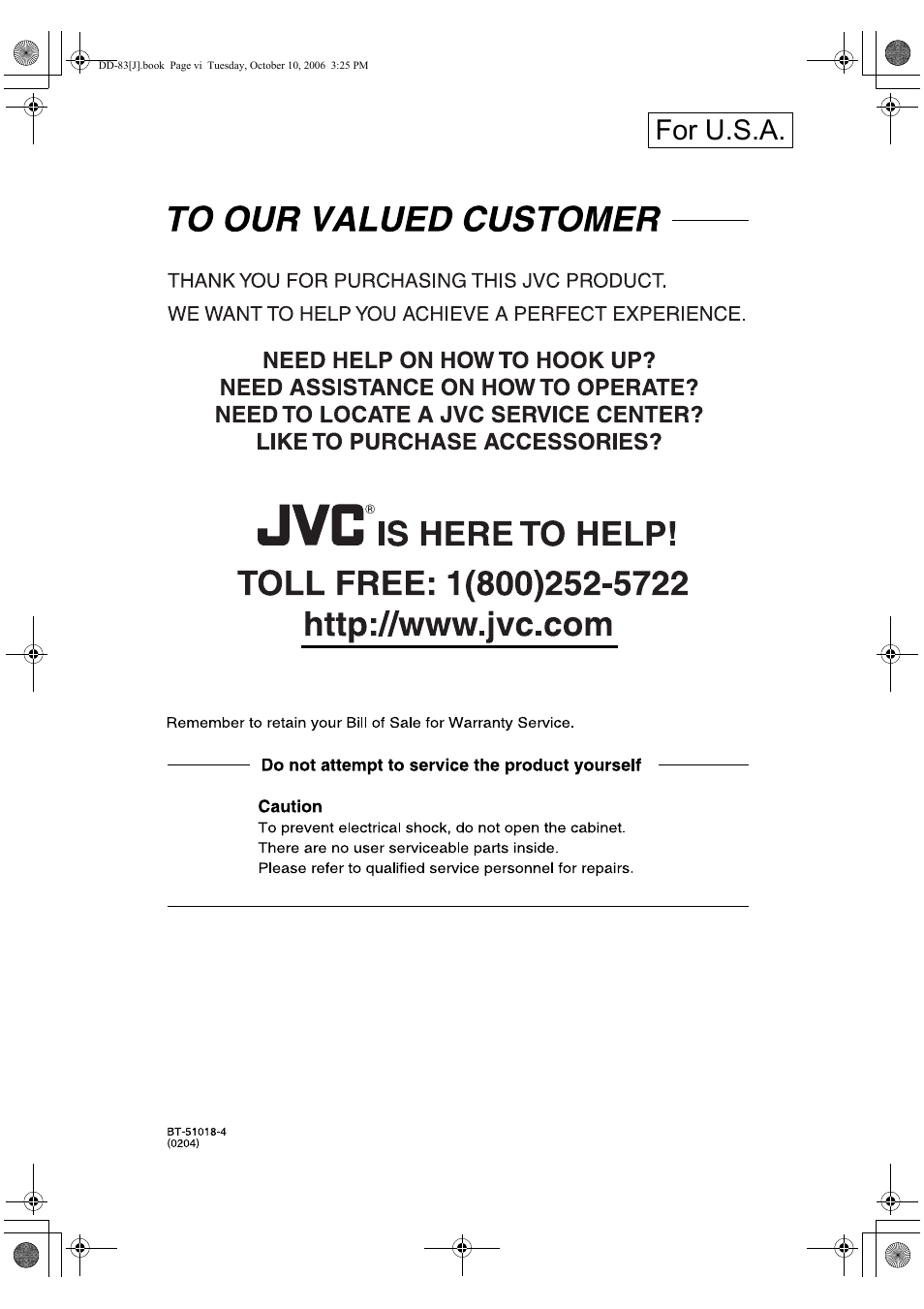 For u.s.a | JVC DD-3 User Manual | Page 62 / 168