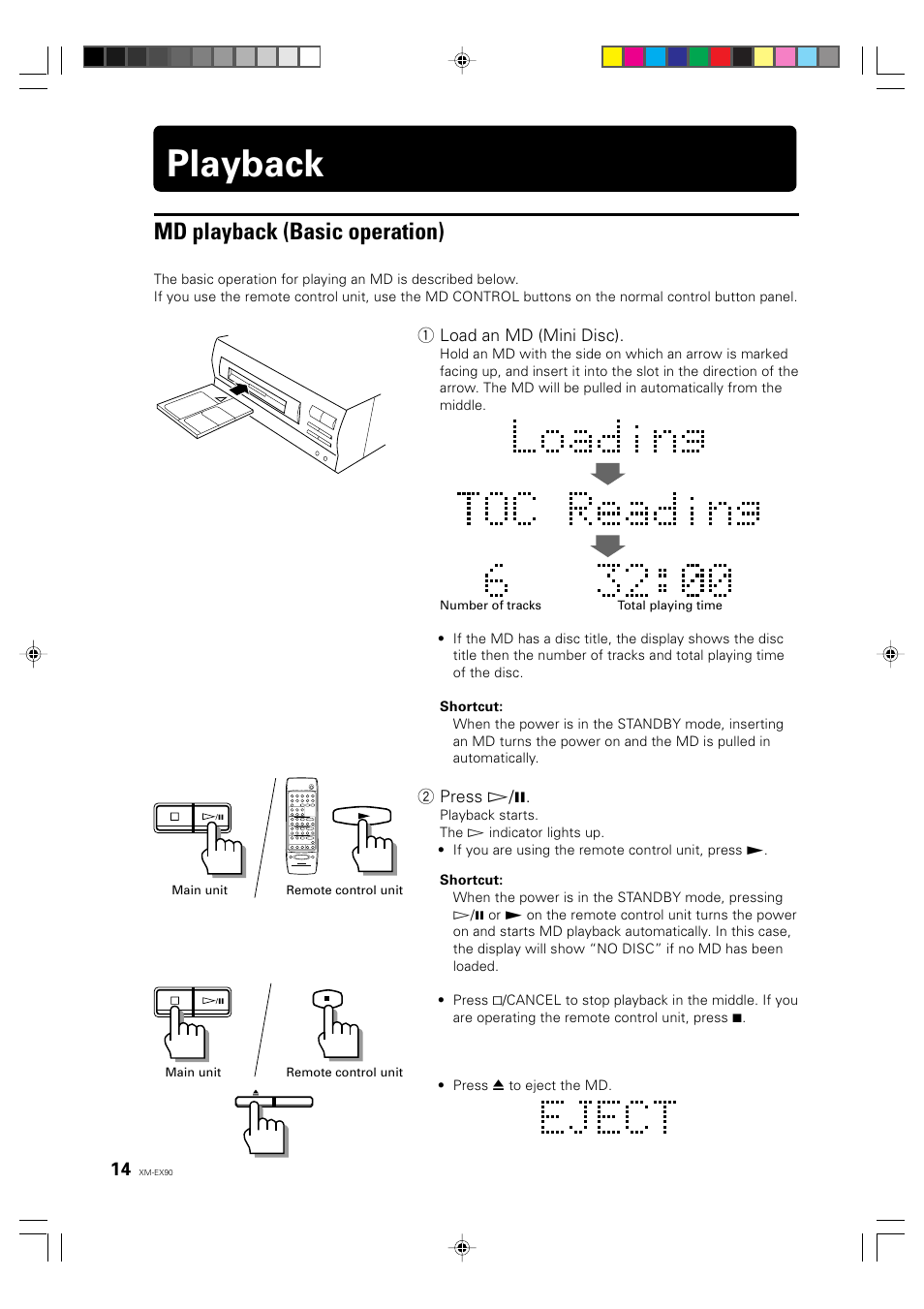 Playback, Md playback (basic operation) | JVC XM-EX90 User Manual | Page 14 / 60