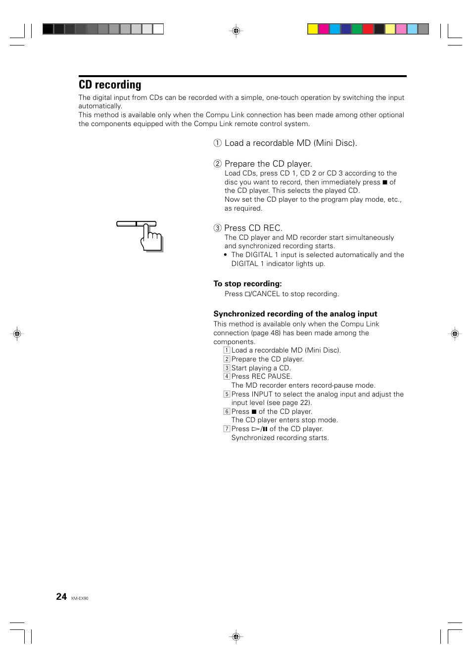 Cd recording | JVC XM-EX90 User Manual | Page 24 / 60