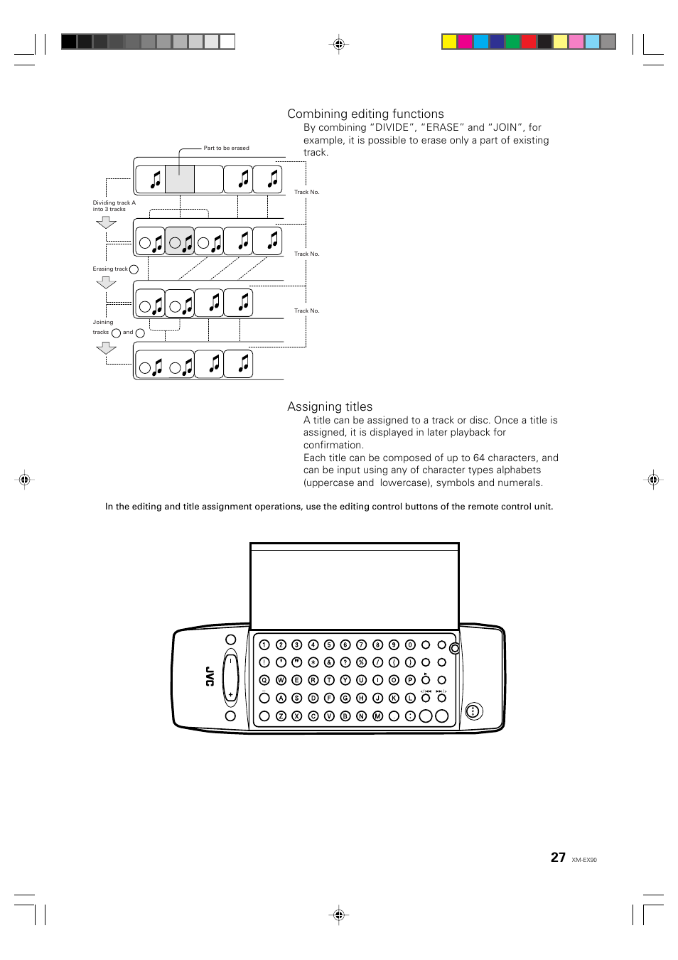English deutsch français, Combining editing functions, Assigning titles | Ab c | JVC XM-EX90 User Manual | Page 27 / 60