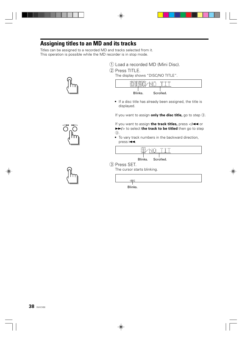 Assigning titles to an md and its tracks, English deutsch français | JVC XM-EX90 User Manual | Page 38 / 60