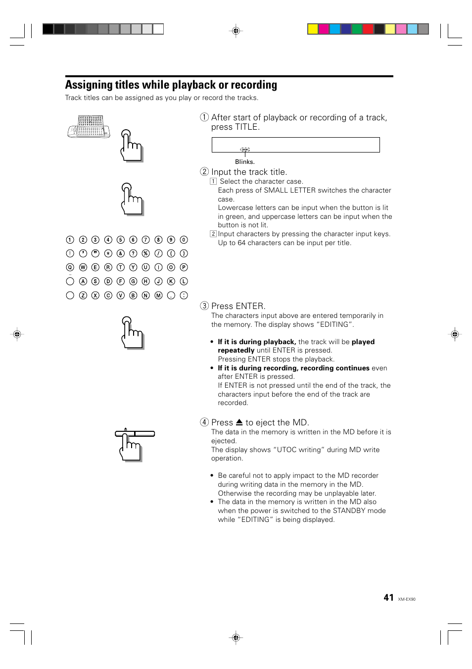 Assigning titles while playback or recording, English deutsch français | JVC XM-EX90 User Manual | Page 41 / 60