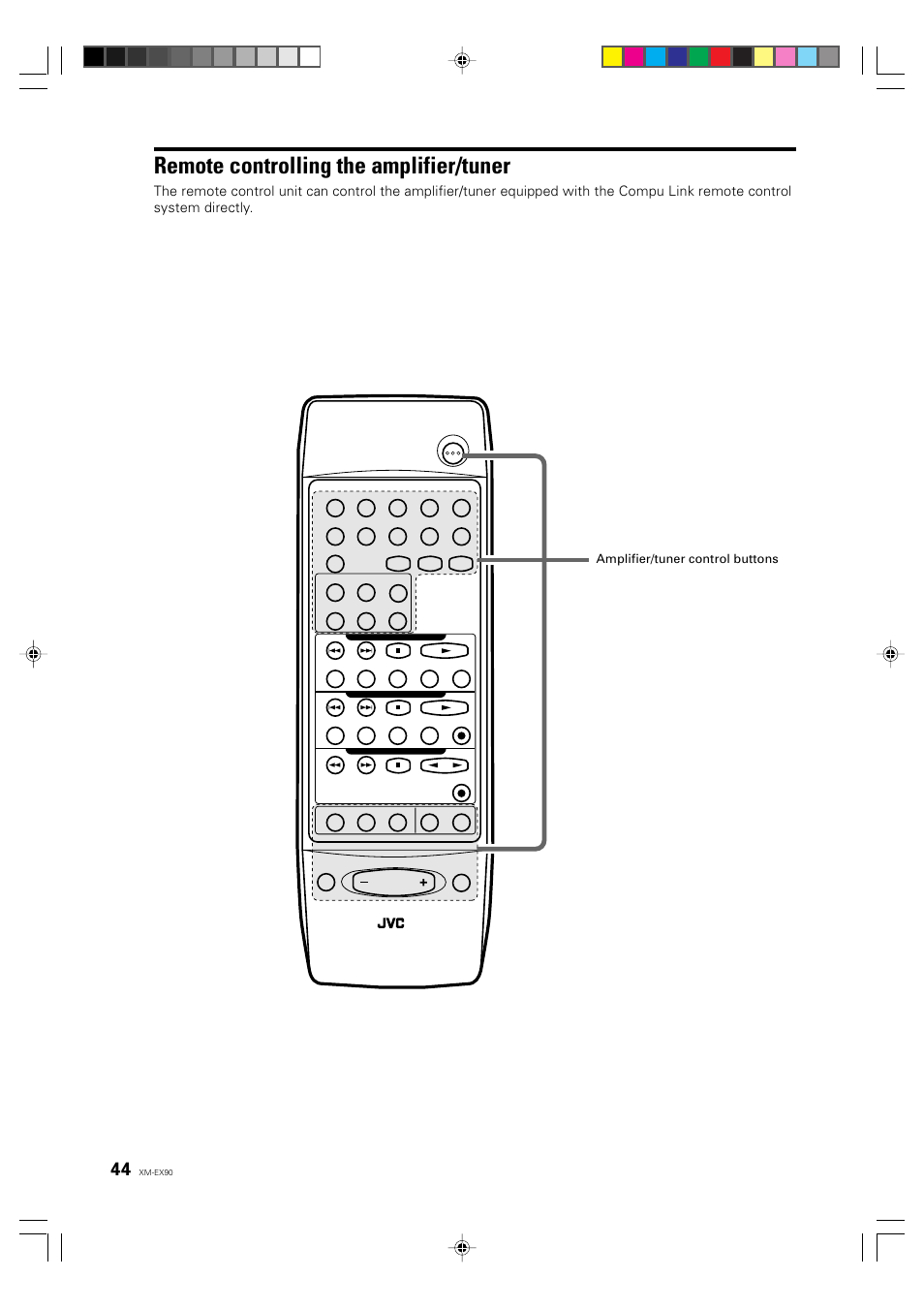 Remote controlling the amplifier/tuner, English deutsch français | JVC XM-EX90 User Manual | Page 44 / 60