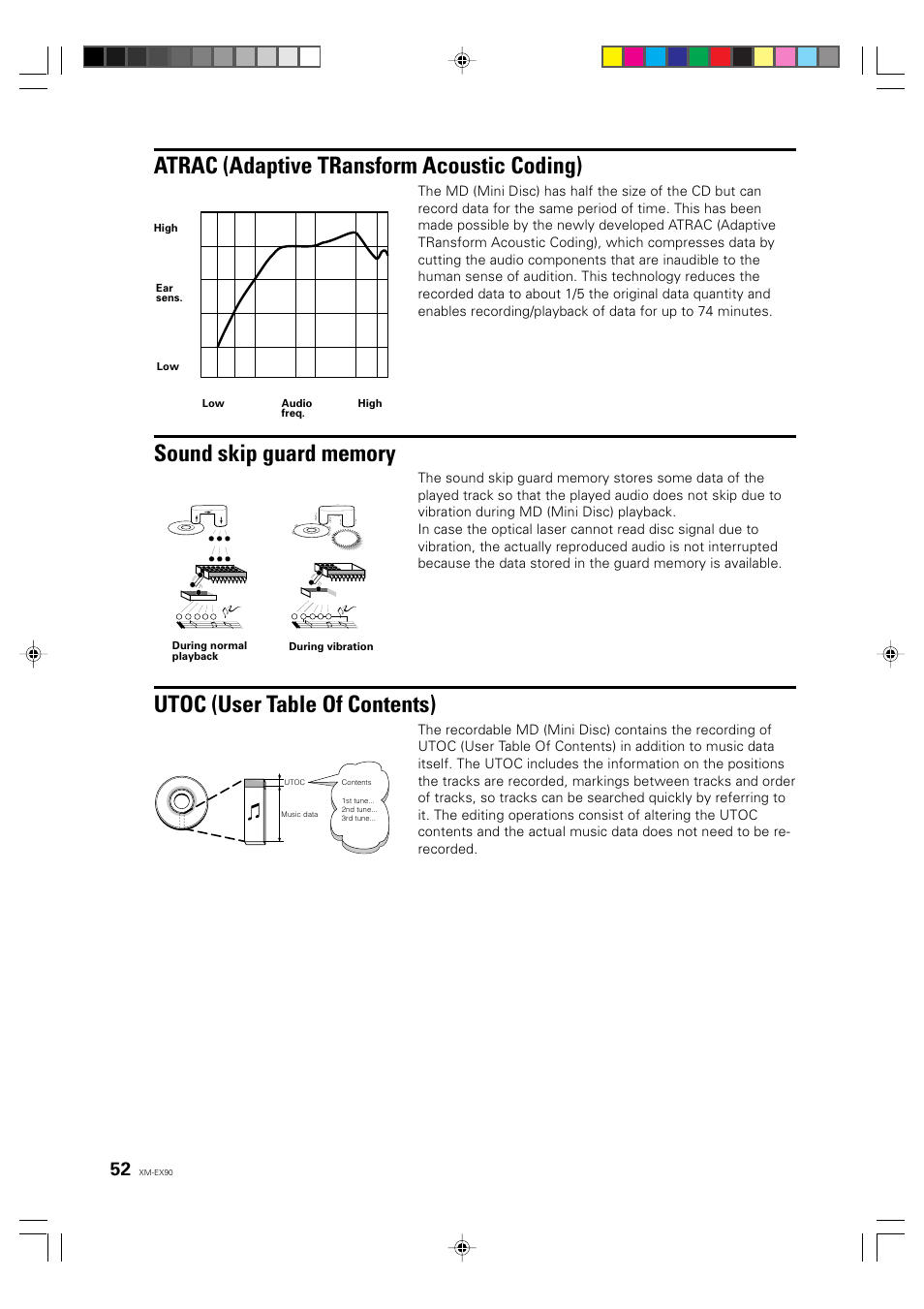 Atrac (adaptive transform acoustic coding), Utoc (user table of contents), English deutsch français | JVC XM-EX90 User Manual | Page 52 / 60