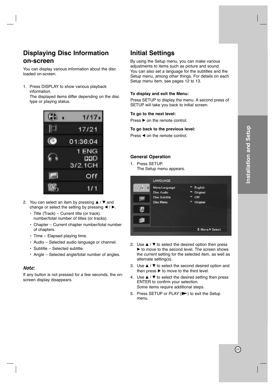 Displaying disc information on-screen, Initial settings, Operation reference introduction | Installation and setup | JVC XVN350B User Manual | Page 11 / 24