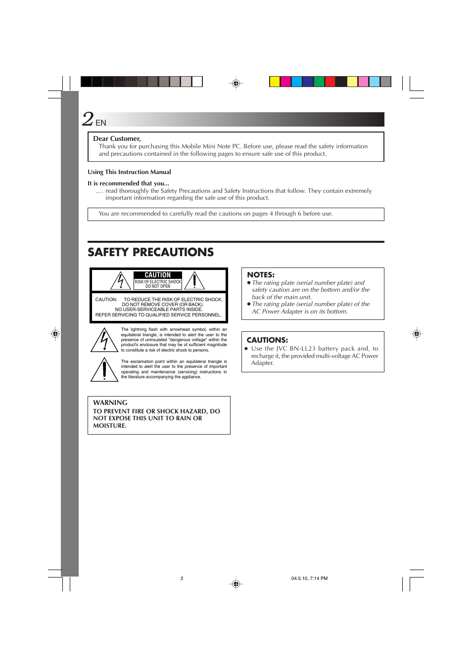 Safety precautions | JVC MP-XV841US User Manual | Page 2 / 114